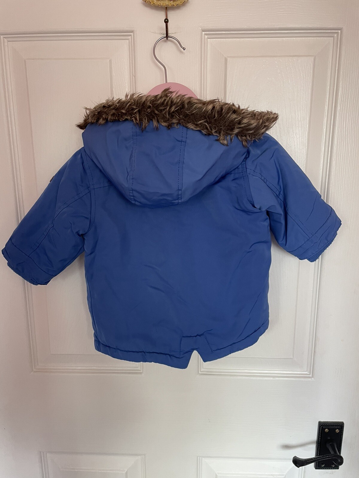 baby next boys jacket coat blue fur hood 69 months eBay