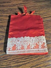 Vtg Lingerie Trinket Bag Red Satin 4 Pockets Sachet Sac Lace Trim
