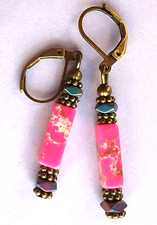 JASPER Pink  Hematite Crystal earring BRONZE LEVERBACK handcrafted XGE