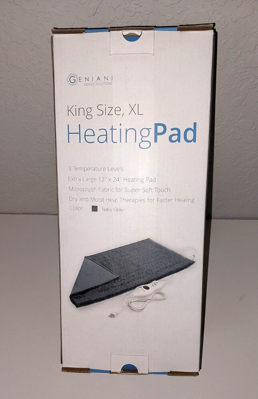 Heating Pad King Size XL 12"x24" Soft Touch GENIANI Navy Gray eBay