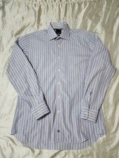 EUC Men's David Donahue Blue Long Sleeve Button Down Dress Shirt Size 16 34/35