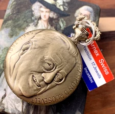 NOS Arnex Franklin D. Roosevelt 17 Jewels Pocket Watch - Box & Papers