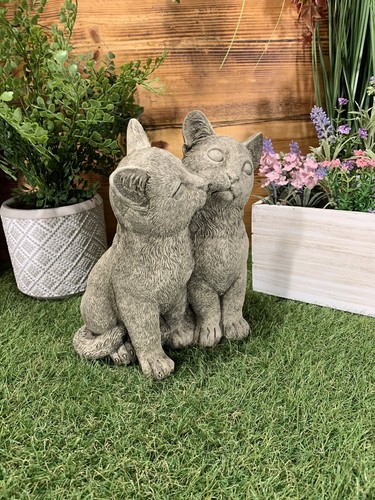 PAR DE LINDOS GATOS BESANDO GATITO GATO ORNAMENTO ESTATUA JARDÍN DE PIEDRA - Imagen 8 de 8