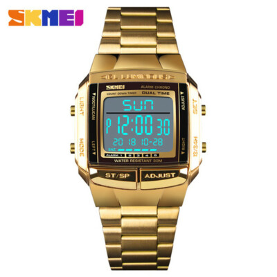 SKMEI Men Steel Watches Electronic Sport Watch LED Digital Alarm
