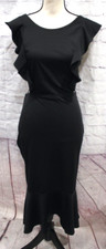 Women's Black Mermaid Style Sexy Open Back & Ruffle Front Dress Size L