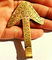 ANCIENT VIKING GOLD GILDED AXE PENDANT DECORETED RING AND DOT MOTIFS RESTORED