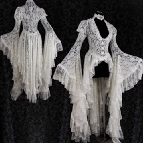 Retro Medieval Hollow out Dress Costume Gothic Long flare Sleeve Womens Lace New - 第 9/18 張圖片