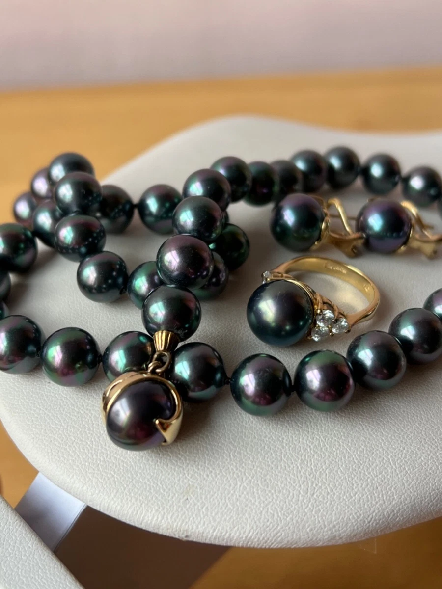 VINTAGE MAJORICA FAUX BLACK TAHITIAN PEARL NECKLACE RING