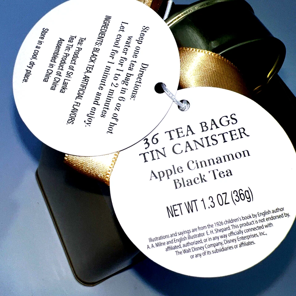全新 迪士尼 小熊维尼 茶 锡 苹果 肉桂 红茶 36 包 礼品 手杖 — 第 3/4 张图片