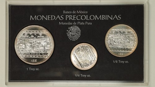 Mexico 1993-Mo Monedas Precolombinas 3-Coin Silver Set 1, 2 and 5 Nuevos Pesos