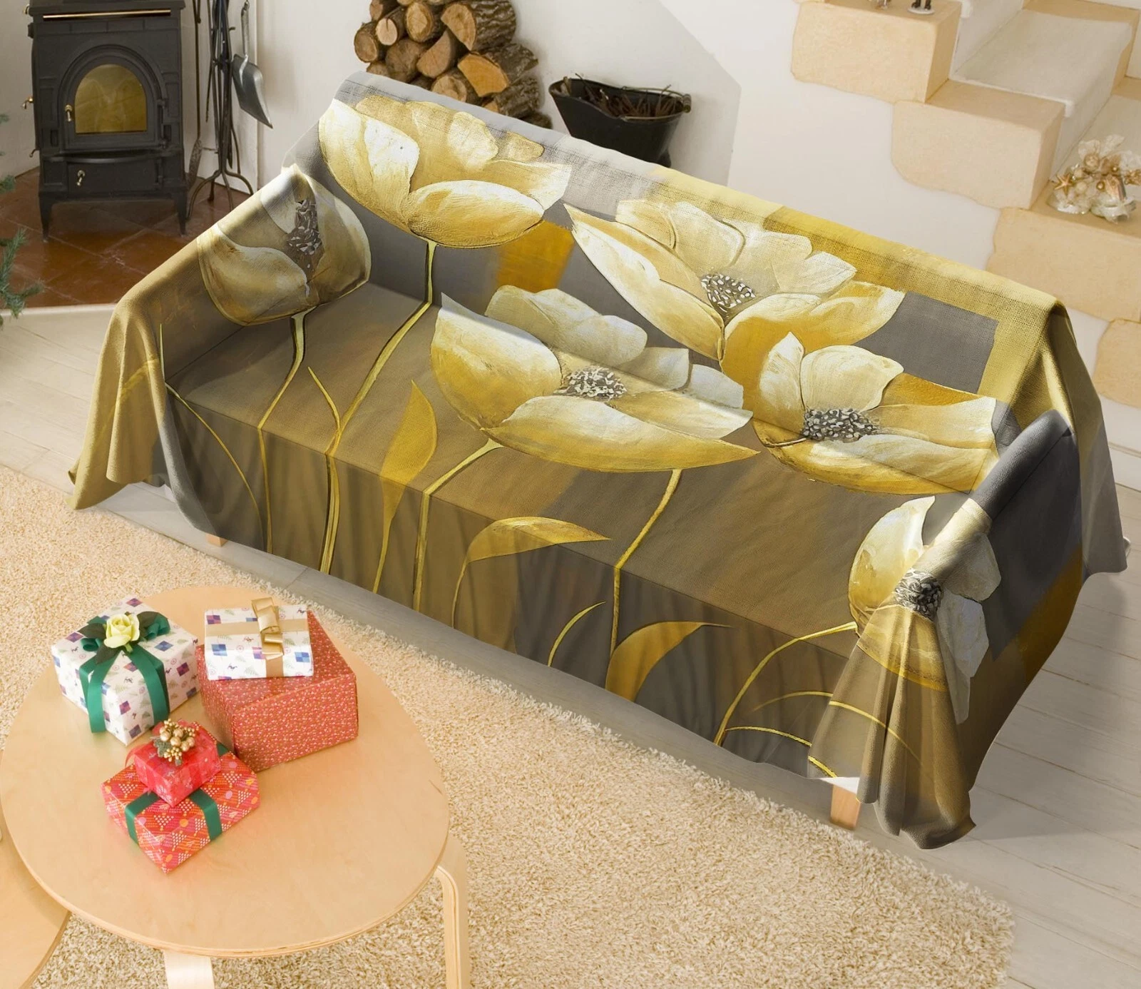 3D Golden Lotus N2766 Sofa Cover High Stretch Lounge Slipcover Protector Couch