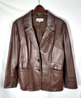 Pelle Studio Women's Brown Leather Button Up Jacket X-Large