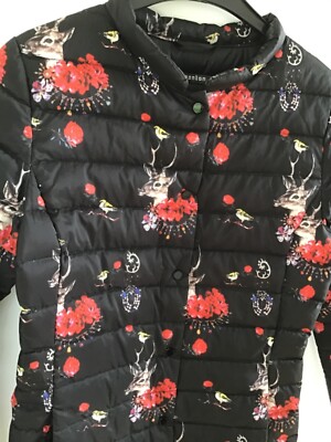 monton  steppmantel nylon xs schwarz hirsch vogel blumen schmuck print boho