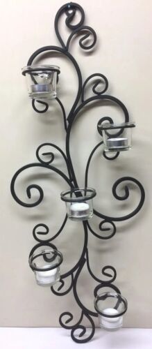 Hand Made Wrought Iron Candle Holder Wall Mounted 5 Tealight Candles LN - Picture 1 of 9