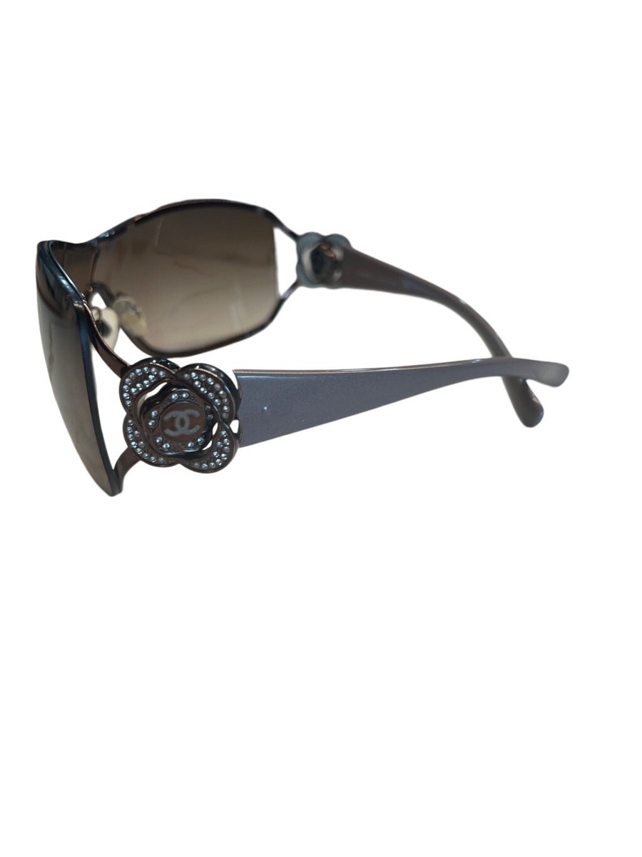 RARE CHANEL SUNGLASSES CAMELLIA SWAROVSKI CRYSTALS Platinum Gray