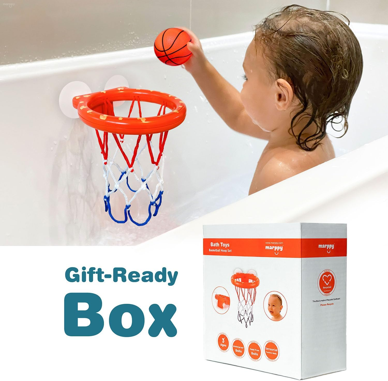 Bath Toys, Bathtub Basketball Hoop for Toddlers Kids, Boys and Girls