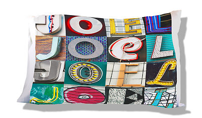 JOEL Personalized Pillowcase featuring the name in photos of sign letters