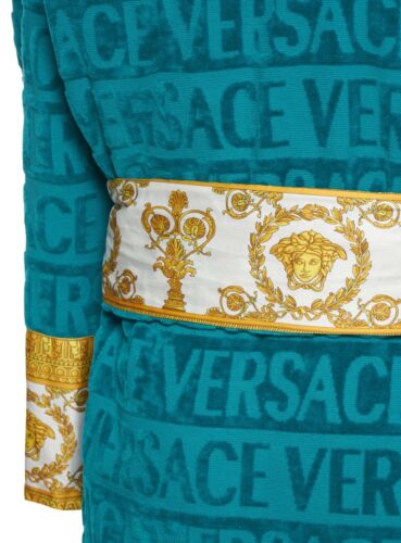Versace I Heart Baroque Cotton Bathrobe Capri Blue Unisex Size XXL Authentic - Picture 4 of 11