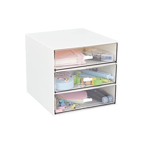 Clear Plastic 3-Drawer White Desk Organizer Storage Box