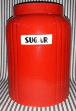 VTG HALL CHINA CHINESE RED RADIANCE SUGAR CANISTER MODERNE GOLD LABEL NO LID