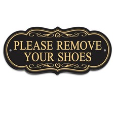Please Remove Your Shoes Sign 8x3.5 Inch Acrylic Waterproof Black Gold Decor