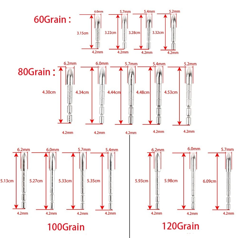 12X Archery 4.2mm Insert Arrowhead Target Point Tip Broadhead Shaft Bow Shooting - Image 4 of 4