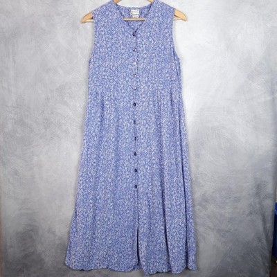 Vintage April Cornell Dress Womens Medium Floral Rayon Button Front Maxi Cottage