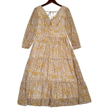 Sincerely Jules Dress Womens XL Yellow Floral Smocked Ruffle Long Sleeve Cottage