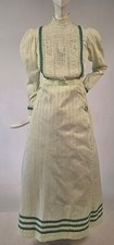EDWARDIAN STRIPED COTTON 2 PC DRESS W LACE FRONT HIGH COLLAR
