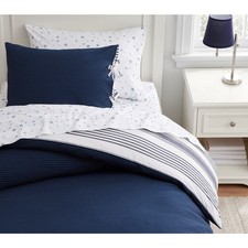 Pottery Barn Kids matelasse duvet cover navy blue white striped twin bedding