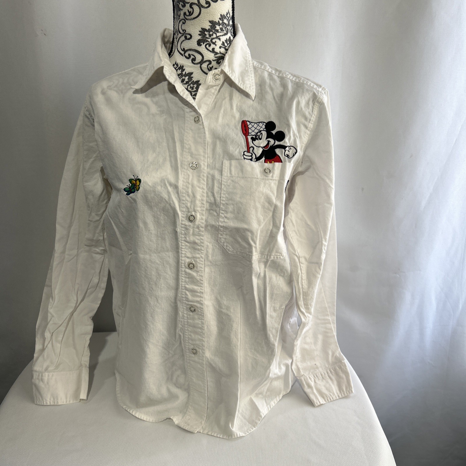 Vintage Disney Mickey Unlimited Jerry Leigh Button White Shirt Womens Small