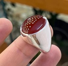 Blood Red Yemeni Aqeeq Ring, 925 Sterling Silver Natural Agate Ring, Shia Ring