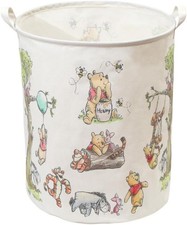 Oval Bear Nursery Storage Basket Foldable Canvas Laundry Hamper White Decorative
