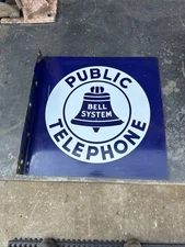 Vintage Bell System Public Telephone Porcelain  Flange Sign 18 in.
