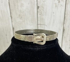 Sterling Silver Hinged English Belt Buckle Etched Bracelet 22.7 Grams Vintage