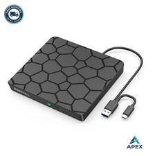 External CD DVD Drive USB 3.0 USB-C Slim Portable Reader Burner for Laptop PC