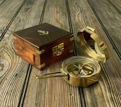 Brunton Kompass mit Holzbox Geschenk Messing Maritim Sammlerstücke Vintage Ma...