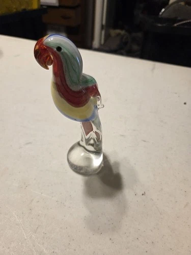 Murano Vintage Art Style Parrot Glass Figurine Hand Blown Cockatoo Bird
