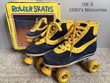 Rare 1980’s Vintage Bart Smit Roller Skate Boots & Original Box Yellow Blue UK 5
