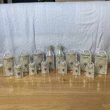 Vintage German Lusterware Canister Set of 14 White Block Iridescent Star pearl