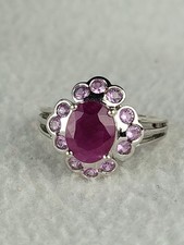 14k White Gold Ruby & Pink Sapphire Ring Size 6.25