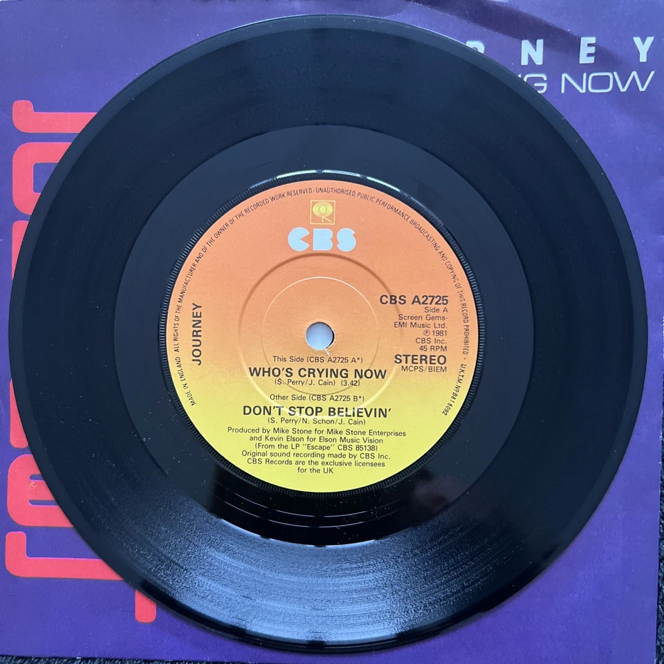 Journey - Don't Stop Believin' / Who's Crying Now 7'' MISPRESS TESTED EX+ VIDEO - Image 3 of 4