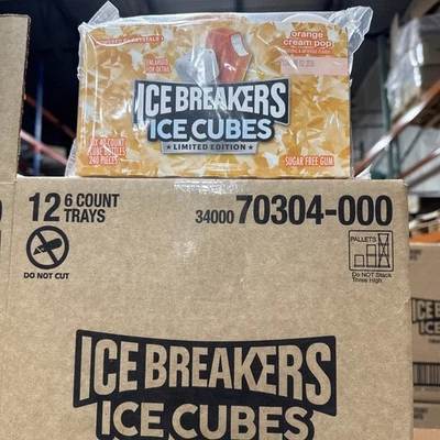 ICE BREAKERS ICE CUBES Orange Cream Pop (Pack of 6) Sugar Free Gum 3.24oz