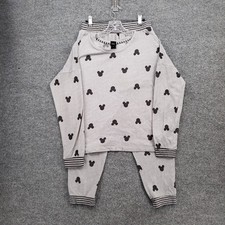Disney Mickey Mouse Cozy Pajama Set Womens M Medium Gray Lounge Sleep 2 Piece
