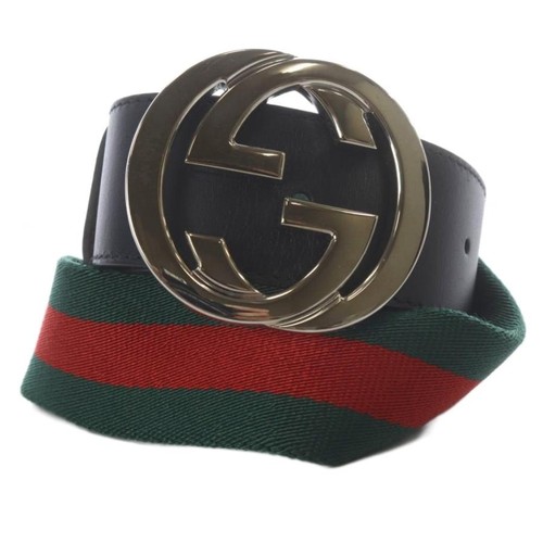 Used GUCCI Sherry Line Interlocking G Belt 80/32 Green Red 411924 /YO2 ■OH