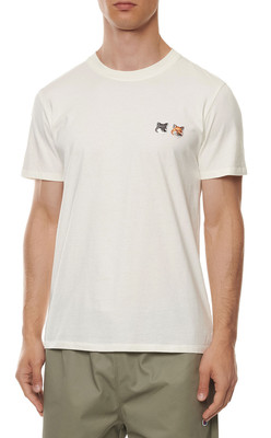 Maison Kitsune Mens Double Fox Head Patch Classic T-Shirt Small Latte - NWT