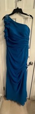Ocean Blue One Shoulder Fitted Ruched floor l...