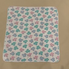 Vintage Carter's Baby Blanket Pastel Teddy Bear Print 27x32 1990s READ