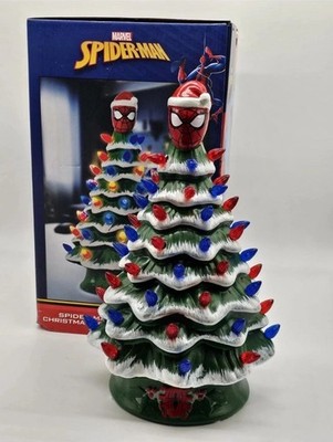 Spider-Man Ceramic Christmas Tree With Lights 11.6 '' Holidays Marvel Spider Man 