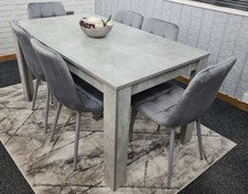 Grey Dining Table and 6 chairs wood stone grey effect kitchen dining set for 6